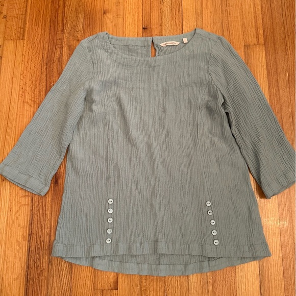 Soft Surroundings Tunic Top Womens M Gray Ramie Wrinkles 3/4 Sleeve (j6 - Picture 1 of 9